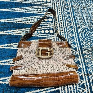 Y2K Guess Monogram Crocodile Textured Shoulder Handbag Purse